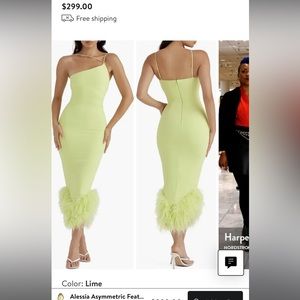 House of CB Alessia Asymmetric Feather Trim Midi Dress